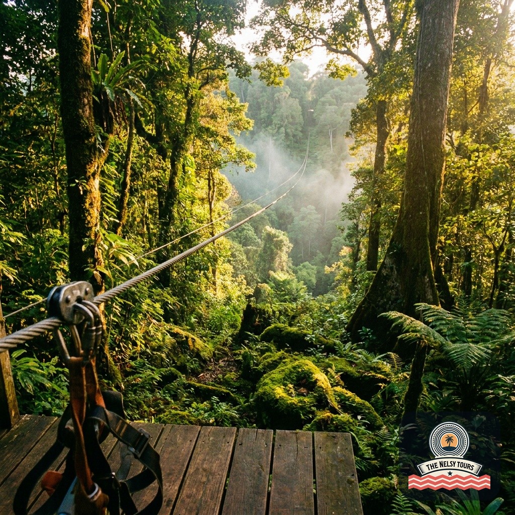 Dominican Republic vacation zipline and safari adventure β soaring over lush tropical jungle canopy with local expert guides